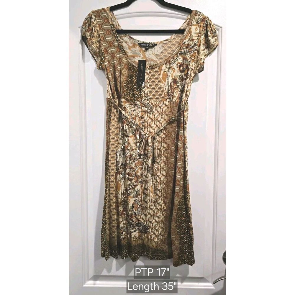 Chaudry KC‎ Floral Abstract Print Mini Dress Small Belted Sequins Viscose NWT